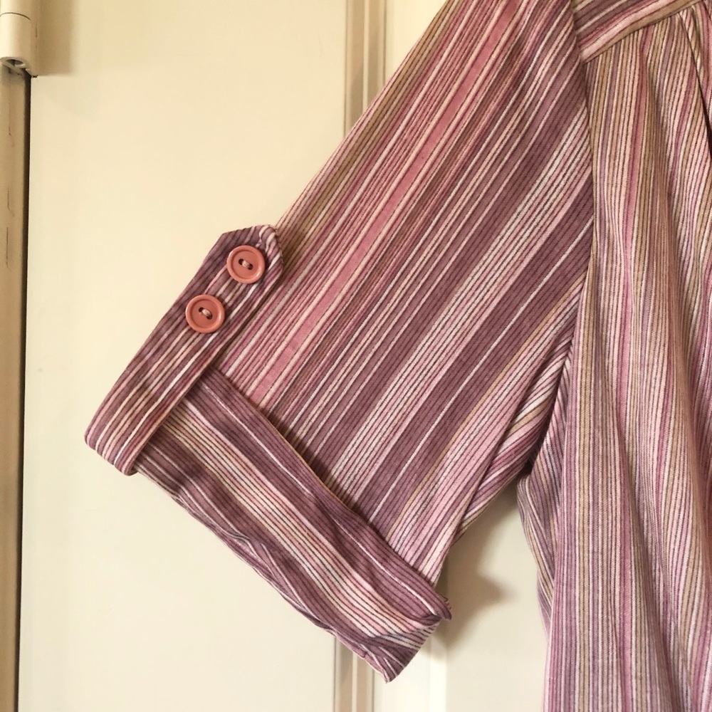 Vintage 70s Striped Knit Midi Dress Mauve Pink A-Line Academia Secretary Sz 16 - Picture 5 of 8